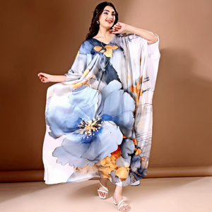 High Quality Designer Turkish Style <b>Kaftan</b> Women Polyester Handmade Batwing Sleeves V Neck Regular Fit Flared Hem Midi Party - Product Image 1
