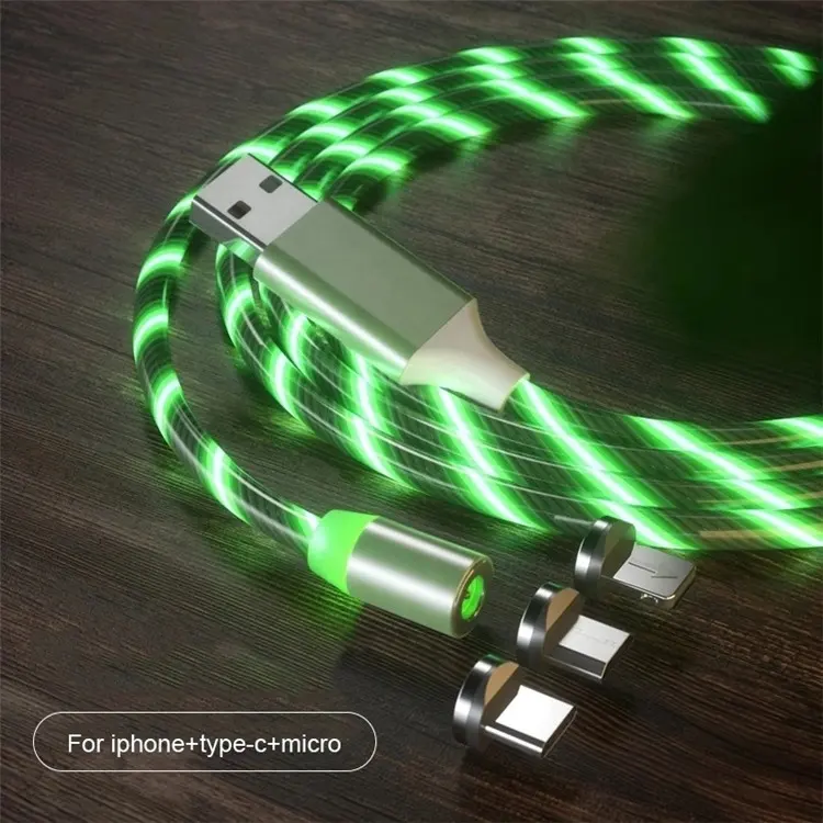 Светодиодный светящийся Магнитный зарядный USB-кабель 3 в 1, светодиодный кабель Micro USB Type-C, зарядный Магнитный кабель все в одном