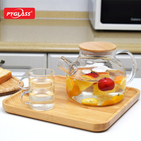 PYGLASS Théière en verre borosilicaté Couvercle amovible en bambou Cuisinière au micro-ondes Sûr pour café Thé Bouilloire Feuilles mobiles Partage de la floraison