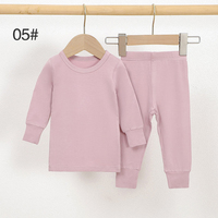 Grosir Set piyama lengan pendek bayi dari bambu, Set baju tidur bayi kerah bulat warna polos Super lembut musim panas untuk bayi