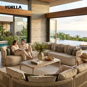 Set di Divani Sezionali da Esterno in Corda Intrecciata di Lusso Moderno a Forma di L per Villa, Hotel e <span class=keywords><strong>Patio</strong></span> - Product Image 3