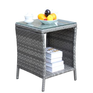 Mesa de Centro para Patio Exterior con Cubierta de Vidrio Templado Transparente, Estructura Tejida y Estante de Almacenamiento, Muebles de Jardín - Product Image 4