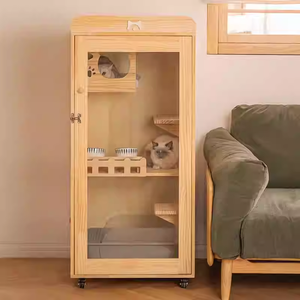 Cage à chat en bois massif de qualité supérieure, villa verticale pour chat avec plateformes à plusieurs niveaux pour les petits espaces, maison en bois pour chat personnalisable - Product Image 1