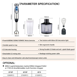 <span class=keywords><strong>Blender</strong></span> Imersi Genggam 1500W Tombol Tekan Motor DC Kecepatan Variabel Elektrik 5+ Kecepatan Pembuat Smoothie Penghalus - Product Image 5