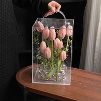 Boîte à fleurs personnalisée en acrylique transparent, rectangulaire, portable, multicouche, multifonctionnelle, boîte cadeau de mariage, boîte de rangement pour fleurs éternelles