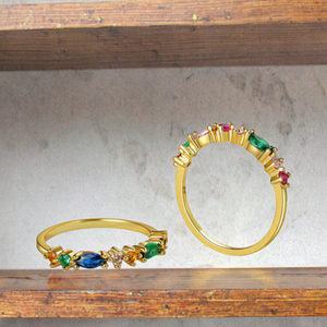 Bagues en argent sterling 925 plaquées or avec mini zircons, bijoux fins pour femmes et filles - Bijoux de mariage géométriques aux couleurs arc-en-ciel - Product Image 2