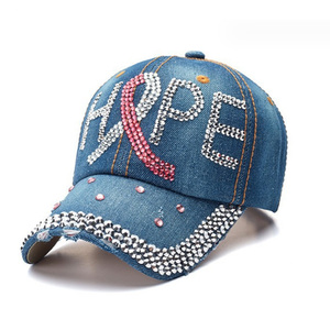 Không có cấu trúc CHA <span class=keywords><strong>hat</strong></span> cổ điển rửa đau khổ Bling denim mũ với Rhinestone biểu tượng tùy chỉnh - Product Image 6