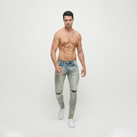 Jean délavé avec strass pour hommes, Logo personnalisé, nouveau Design, denim, pantalon avec trous, OEM/ODM,