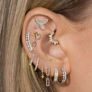 Orecchini a Cerchio con Zirconi a Forma di Farfalla e Cuore per Piercing all'Orecchio, Cartilagine, Helix, Daith, Conch, <span class=keywords><strong>Tragus</strong></span>, Gioielli da Donna, Idea Regalo - Product Image 2