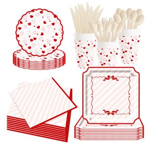 DAMAI - Juego de Decoración para Fiesta del Día de San Valentín, Venta al por Mayor, Platos de Papel Blancos y Rojos con Forma de Corazón, Mantel, Vajilla Desechable para Fiesta - Product Image 2