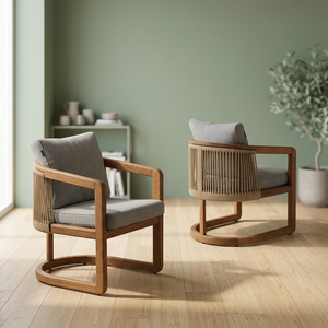 Modern Outdoor Garden <b>Sofa</b> Wood Frame UV-Resistant PE <b>Rattan</b> Woven Cord Backrest Cushioned Seat Non-Waterproof Patio Seating - Product Image 2