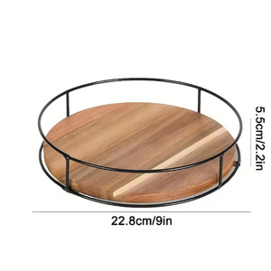 Wooden Kitchen <b>Spice</b> <b>Rack</b> 22.8cm Round <b>Rotatable</b> Desktop Organizer Storage Tray - Product Image 1