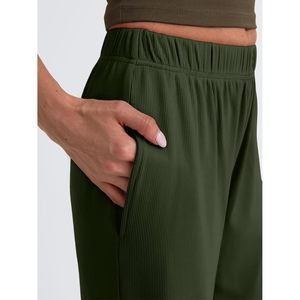 Pantalon palazzo à taille haute pour femmes, à jambes larges, extensible, côtelé, avec poches, pantalon décontracté pour la maison, respirant, en coton tricoté - Product Image 5