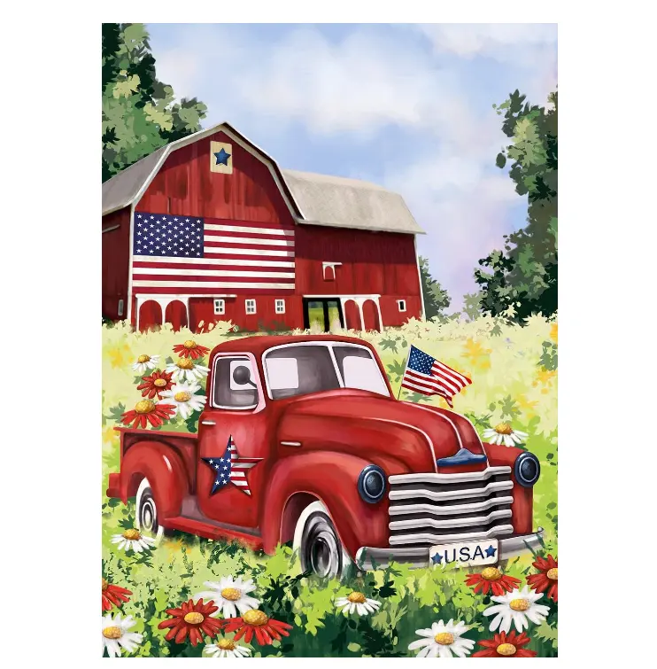 ファクトリーアメリカ7月4日ゴッドブレスクロス愛国心が強い家の旗装飾的な庭の庭屋外の大きな装飾28*40インチ