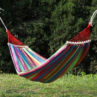 Hamac portable en toile XLAN avec bâton en bois, hamac à rayures arc-en-ciel pour le camping en plein air et les voyages