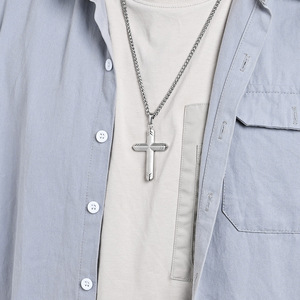 Unisex <b>titanium</b> steel cross necklace with a unique geometric design, popular in Europe and America, featuring a colorfast cross - Product Image 2