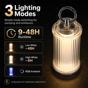 Lampes de camping XINSITE USB rechargeables en ABS doré, <span class=keywords><strong>mini</strong></span> lanternes <span class=keywords><strong>LED</strong></span> IP44 étanches 5W à commande tactile, intensité réglable, blanc chaud 2700K - Product Image 2