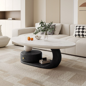 Mesa de Centro Ovalada con Espacio de Almacenamiento, Diseño Moderno, Ecológico y Duradero, Mueble para Sala de Estar para Espacios Pequeños - Product Image 2