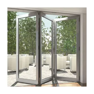 Aluminum Bi-folding Door Metal Panel Screen Hinge Frame Glass Hinges Indoor Modern Design Black Color Aluminum Bi-folding Door