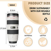 Gobelet isotherme en acier inoxydable anti-renversement de 560 ml inspiré d'un objectif d'appareil photo, couvercle hermétique, rétention du froid pendant 6 heures, design moderne