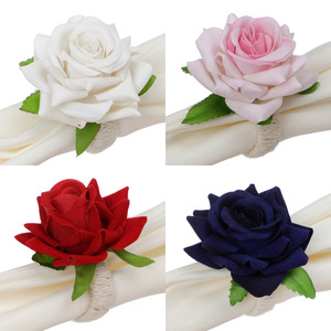 Lot de 6 Anneaux de Serviette en Rose Artificielle Late Elm, Rose, Blanc, Rouge, Bleu Marine, Décoration de Table de Mariage - Product Image 2