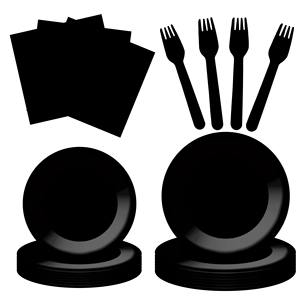 DAMAI Solid Color Party Supplies Black Party Tableware Sets <b>Disposable</b> Dinnerware Sets 7 Inch 9 Inch Plates Paper Cups Napkins - Product Image 4