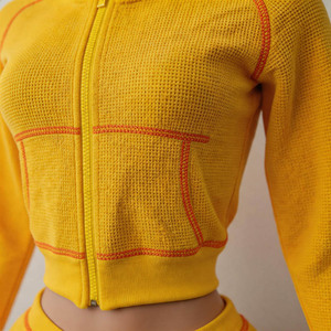 Conjunto <span class=keywords><strong>de</strong></span> Dos Piezas con Sudadera con Cierre y Cintura Baja, Estilo Chic, Tejido Waffle, para Mujer, Moderno, Casual, para Uso Diario - Product Image 3