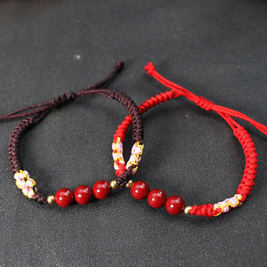Cinnabar <b>Bracelet</b> Woven Flower Design Unisex <b>Couple</b> Jewelry Gift Hangzhou Made - Product Image 2