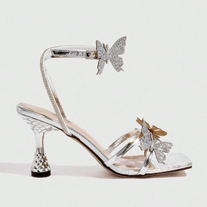 Sandali con tacco alto e laccato a fiori tridimensionali a punta tonda da donna, <span class=keywords><strong>eleganti</strong></span> <span class=keywords><strong>tacchi</strong></span> alti argentati - Product Image 6