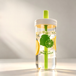 Vaso de Vidrio <span class=keywords><strong>con</strong></span> Pajita <span class=keywords><strong>y</strong></span> Tapa, Gran Capacidad, de Borosilicato, Diseño Contemporáneo, Portátil, para la Vuelta al Cole, para Leche, Limonada, <span class=keywords><strong>Agua</strong></span> - Product Image 2
