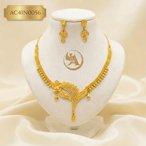 24K Gold Plated Floral Necklace Set Women <b>Bridal</b> Charm Jewelry Traditional Indian Style Necklace with matching earring - Product Image 1