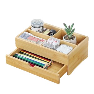 Organisateur de maquillage en bambou en gros avec tiroir, design classique, organisateur de bureau multifonction en bambou, organisateur de maquillage, cosmétique - Product Image 4