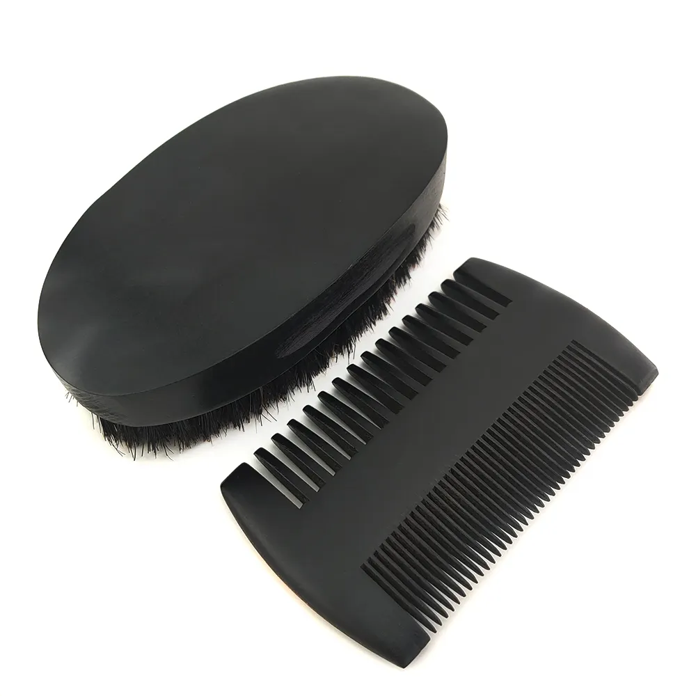 Großhandels preis Benutzer definierte Black Wood Hair Wide Tooth Comb Bart pflege sets Man's Bart bürste und Kamm-Sets