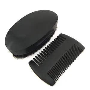 Set Sisir Gigi Lebar Rambut Kayu Hitam Kustom Harga Grosir Kit Perawatan Jenggot Sikat Jenggot Pria dan Set Sisir