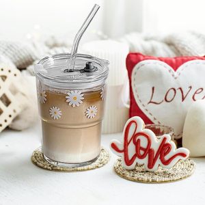 Toccatore da caffè <span class=keywords><strong>in</strong></span> <span class=keywords><strong>vetro</strong></span> da 13 once <span class=keywords><strong>con</strong></span> <span class=keywords><strong>coperchio</strong></span> <span class=keywords><strong>in</strong></span> paglia riutilizzabile a prova di perdite senza BPA per viaggiare lavapiatti e microonde - Product Image 6
