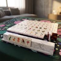 Set Mahjong Mewah Ubin Cokelat Bermotif Marmer Amerika, Set Mahjong Botani 160 Buah, Hadiah