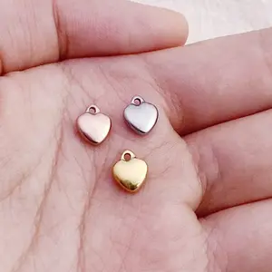 Gold Plated Heart Charm High Polished Stainless Steel Love Heart Shape Pendant Charms For Jewelry Making