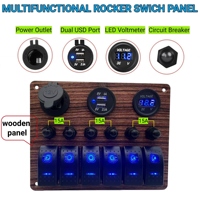 Panel de interruptores basculantes marinos de 6 posiciones con USB, voltímetro digital, cargador USB dual y toma de encendedor para RV, camión, barco