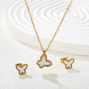 Stainless Steel Butterfly Jewelry <b>Set</b> For Women Party Fashion Earrings And <b>Necklace</b> <b>Silver</b> Gold Black Green - Product Image 2