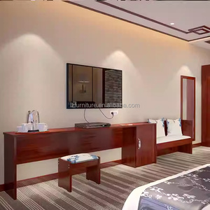 Juego completo de habitación doble con cama de madera, cabecero, mesitas de noche, escritorio, mueble para TV y armario para proyectos de dormitorios de hoteles de 3 estrellas - Product Image 5