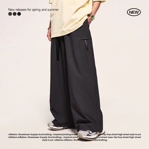 Moda estilo japonés cortavientos tela a cuadros pantalones acampanados piernas anchas cinturón de cintura Casual pantalones holgados pantalones hombres - Product Image 3