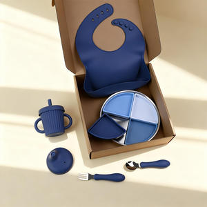Ensemble de vaisselle pour bébé en acier inoxydable 304 sans BPA, compatible lave-vaisselle, avec assiette divisée, bavoir, tasse à bec et cuillère - Product Image 3