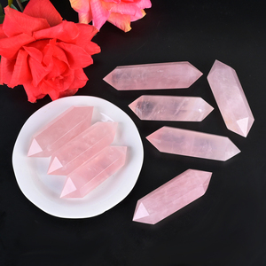 หินโรสควอตซ์ธรรมชาติสีชมพูใส ปลายแหลมสองด้าน ขัดเงา สำหรับตกแต่งบ้าน ขายส่ง - Product Image 1
