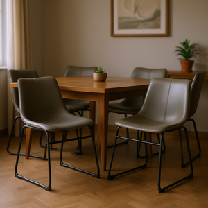 Lotusville Vintage <b>Dining</b> <b>Chairs</b> Set Of 2 Antique Grey Pu Leather Metal Legs <b>Retro</b> Style Home Furniture - Product Image 2