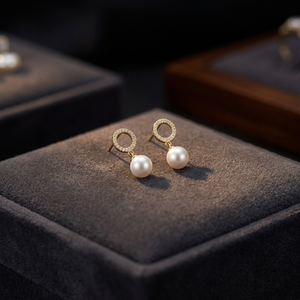 Xinfly AU750 Solid 18K Real Gold 0.15carat Natural Diamond Freshwater <b>Pearl</b> Size 7.5mm-8mm Earrings Gift In Stock Fine Jewelry - Product Image 1