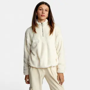 Wholesale Customize New Design Polar Fleece Quarter zip Top Sweater Sherpa Crew Neck Women Jumper