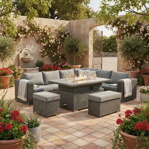 New Arrival Popular Design European Garden Patio Style Rising <strong>Corner</strong> Dining Outdoor <strong>Rattan</strong> Furniture Set With Firepit Table - Product Image 6