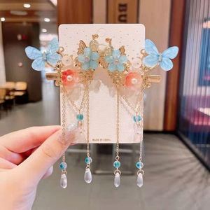 Pinces à cheveux à franges florales de style chinois, élégantes et exquises, avec pampilles en pétales de papillon, pour filles, bijoux Hanfu, accessoires pour cheveux - Product Image 4