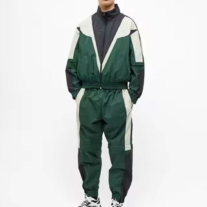 Ensemble survêtement vintage pour homme personnalisé, couleur contrastée, <span class=keywords><strong>veste</strong></span> coupe-vent en nylon vert et pantalon, tenue streetwear rétro, usine OEM - Product Image 1