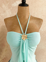 Atasan Rajut Formal Wanita Warna Hijau Mint Model Halter Asimetris Y2K untuk Pesta, Grosir dan Custom
